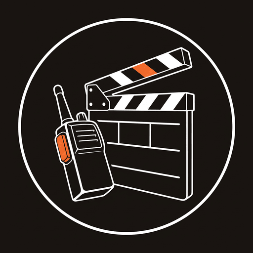 The CinemaCrew app icon — a line-drawn walkie-talkie in front of a clapperboard